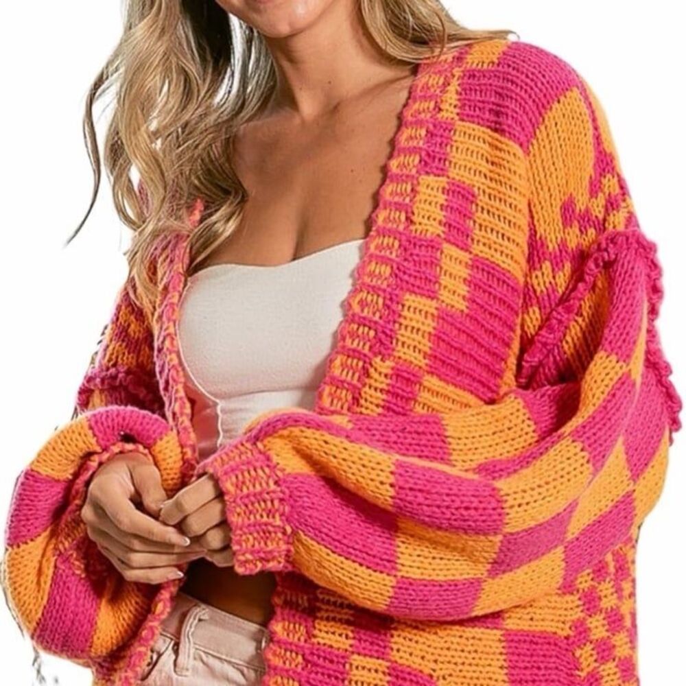 Bibi Size Small Multicolor Open Front Mixed Check… - image 1